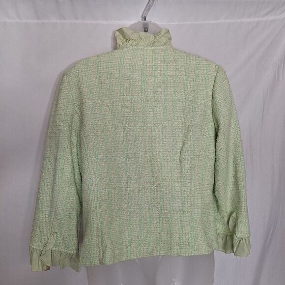 Teri Jon Rickie Freeman Womens Ruffle Tweed Blazer Coquette Distressed Size 12 - Picture 9 of 13